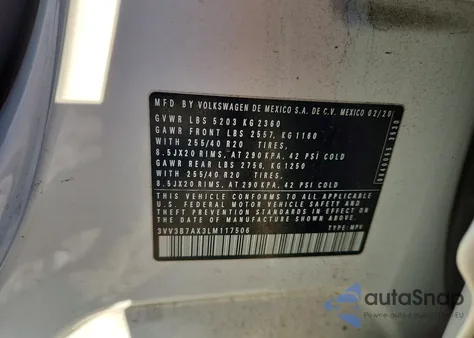 2020 Volkswagen Tiguan Se z USA, uszkodzony, nr VIN 3VV3B7AX3LM117506